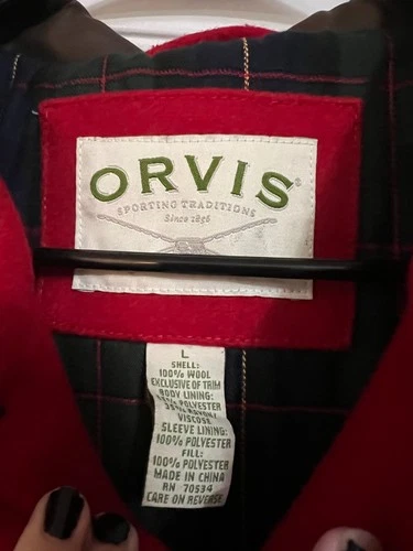 Orvis Rugged Canvas Barn Jacket Plaid Flannel Lined Mens L Red Outdoor Coat image 3