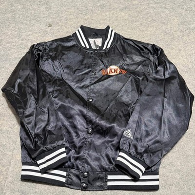 Genuine Stuff SF Giants Satin Varsity Jacket Black Youth Large MLB Baseball Snap