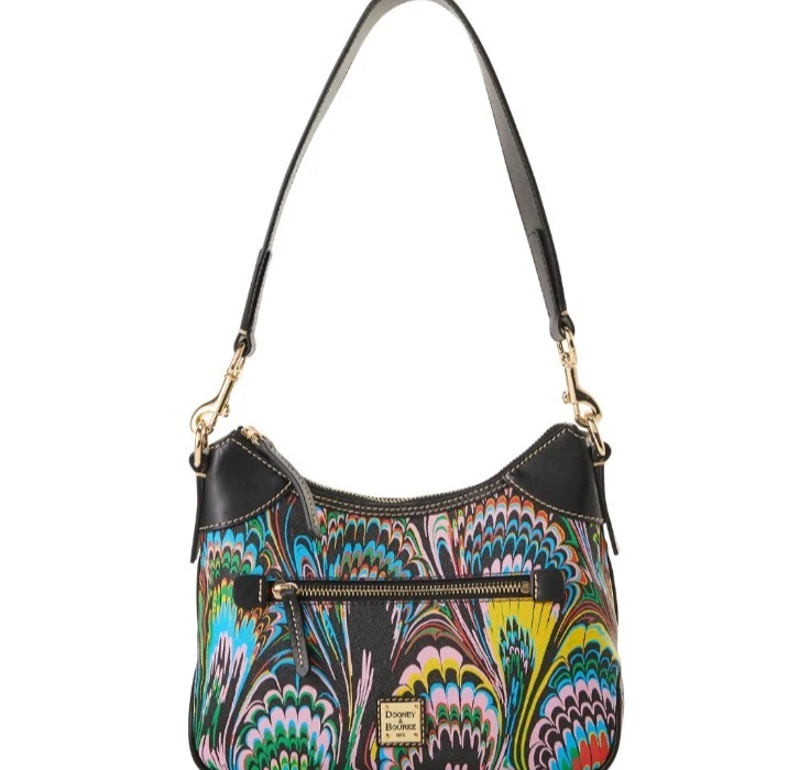 Bolso de Hombro Hobo Pequeño Dooney & Bourke Plumes Negro Multi Nuevo con Etiquetas Abrigo Raro Lona Foto 3 de 4