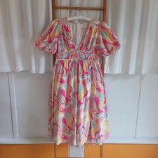 Gingham & Heels Retro Swirl Puff-Sleeve Midi Dress – Size 16 Boho party stylish