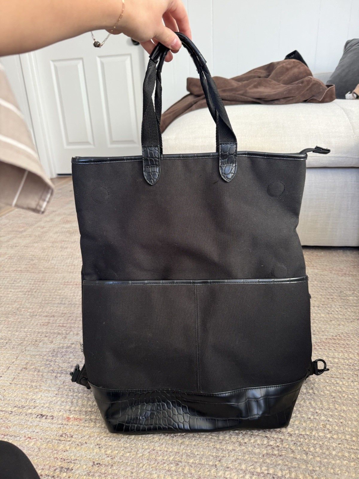 Beis Black Convertible Backpack Croc Embossed Lea… - image 1