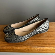 Tory Burch Luisa Suede Gold Black Leopard Print Ballet Flats Size 6.5