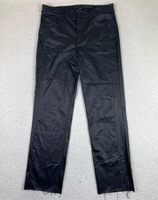 Express Pants Womens 12 Black Modern Straight High Rise Faux Leather Coated
