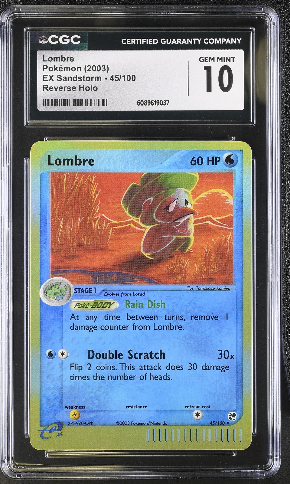 CGC 10 GEM MINT Lombre 2003 EX Sandstorm 45/100 Reverse Holo Pokemon Card