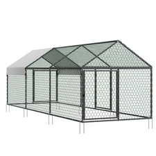 Uimoso Metal Chicken Coop with Cover for 6-8 Chickens,3.3x9.8x3.3ft Poultry Cage