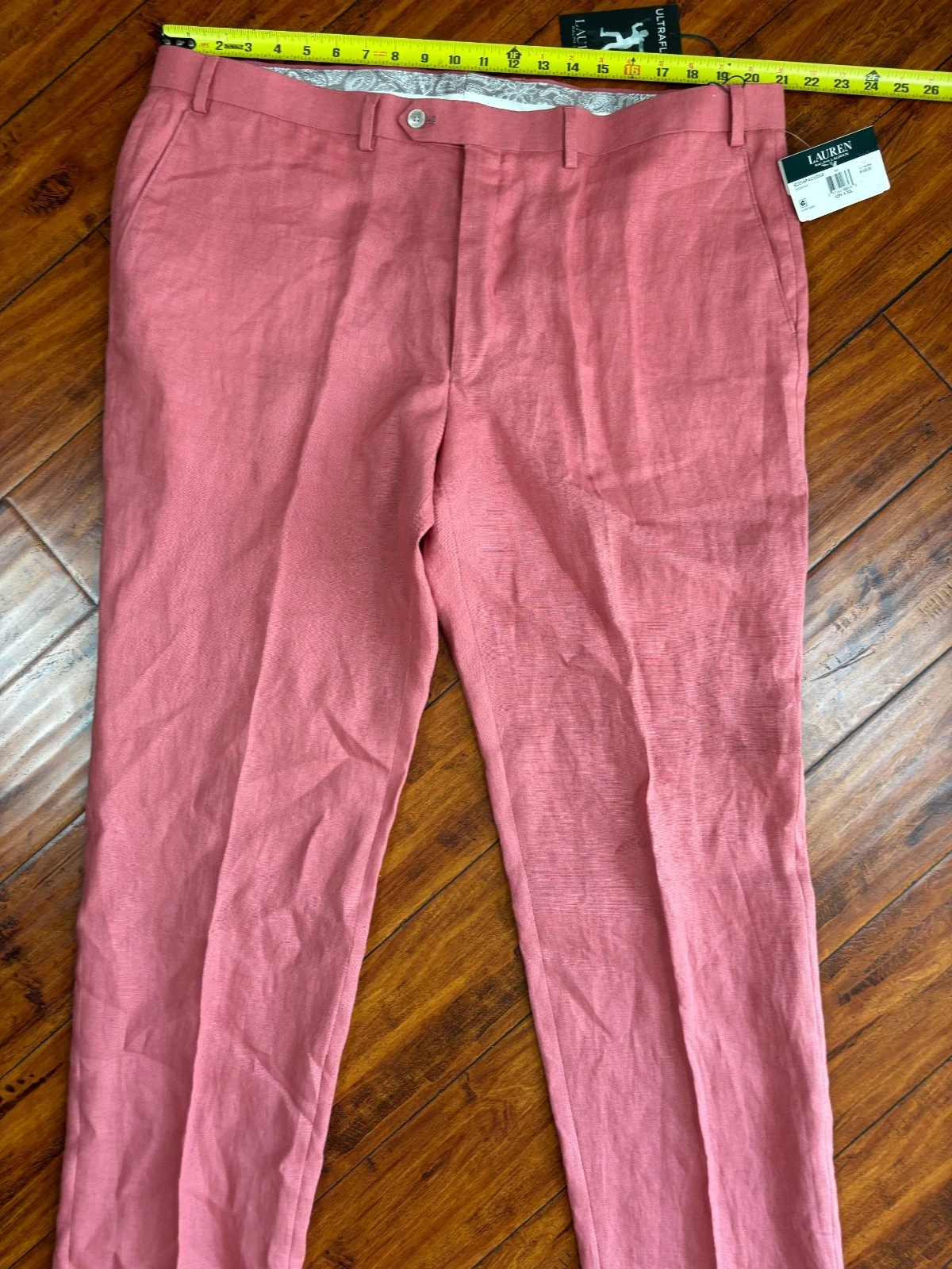 $125 NWT Lauren Ralph Lauren UltraFlex Classic 100% Linen Pants Size 42w 32 Pink