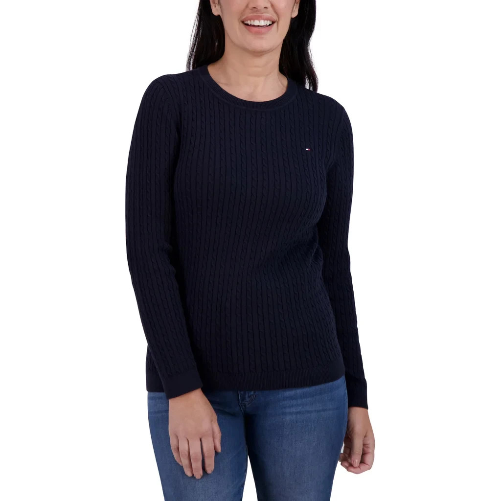 NEW Tommy Hilfiger Women's Navy Cable Knit Sweater Crewneck Pullover - XXL