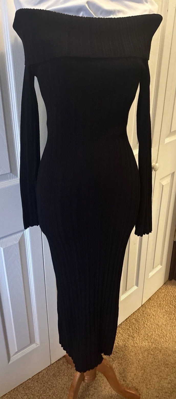h&m off shoulder black dress Rib-Knit Off-the-Shoulder Midi Large long sleeves Style:CE0066D Back in Vogue: Celebrating Size 0-24:4