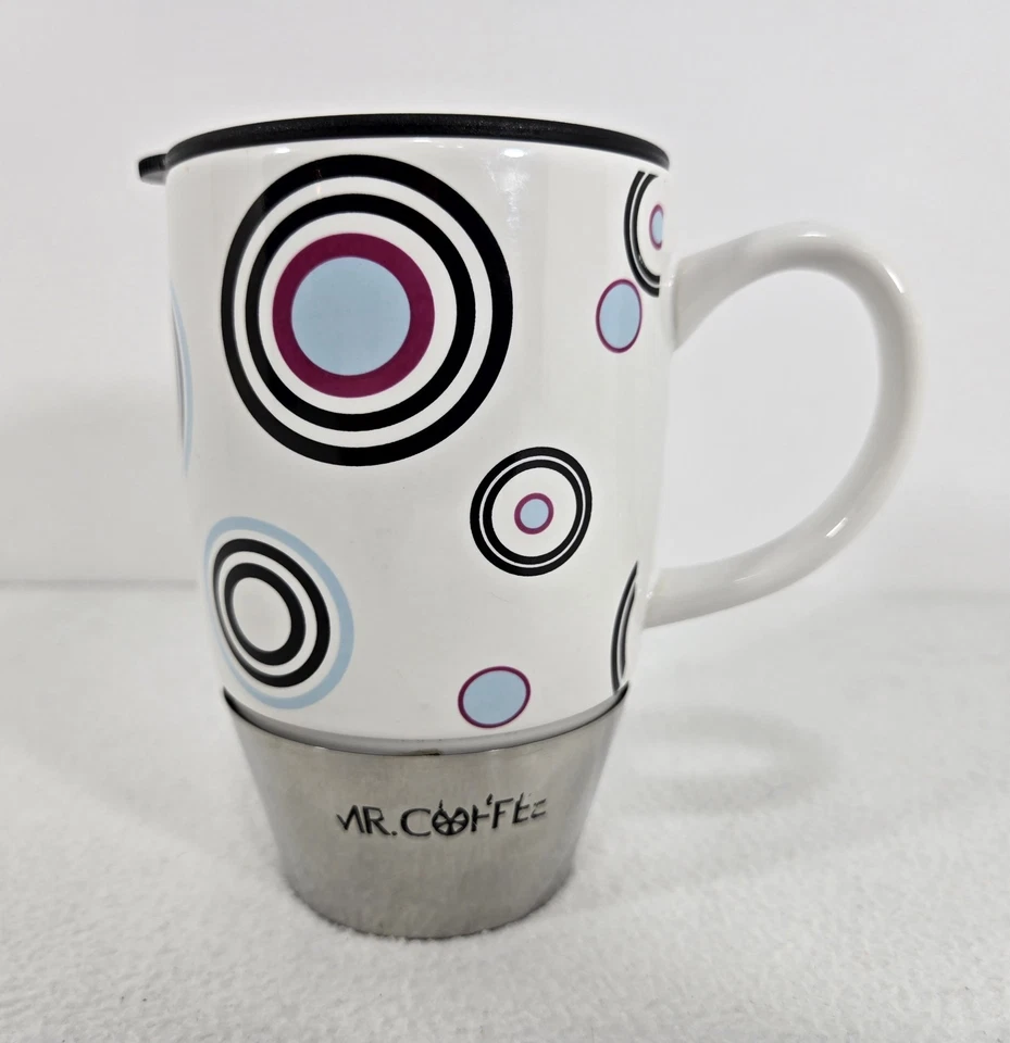 Taza de café Mr. Coffee de 15 oz taza de cerámica con base y tapa de acero inoxidable Foto 4 de 4