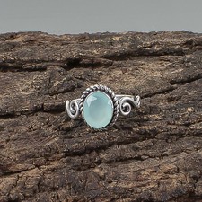 Valentines Deal Oval Genuine Aqua Chalcedony Band Ring Jewelry Sterling Silver