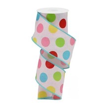Pastel Polka Dots Wired Ribbon - 2 1/2" x 10 Yards, Baby Shower, Easter, Wreath