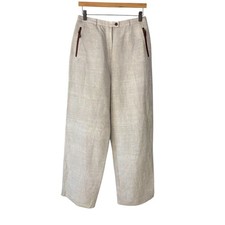 Vintage 90s Cream High Rise Linen Wide Leg Pants 10 Tall