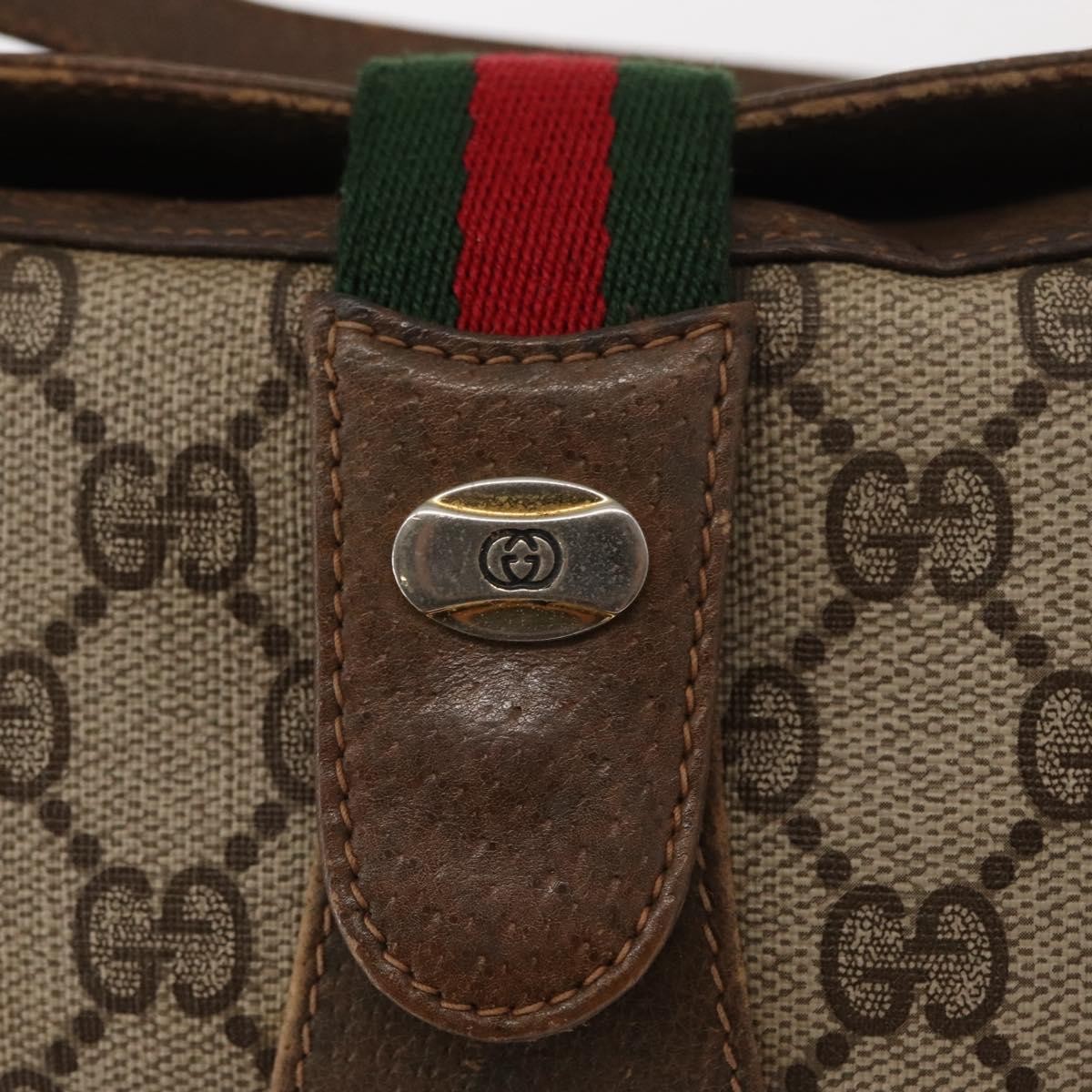 GUCCI GG Supreme Web Sherry Line Bag PVC Beige Gold 72 02 024 Auth