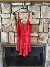 VTG 80s/90s Alexandra Nicole Red Mini Sheer Lace Slip Dress Satin Fairy USA Sz L