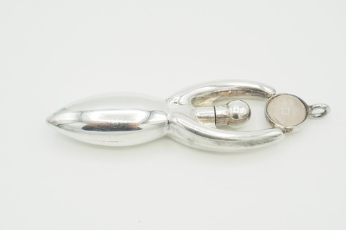 Vintage Modern Art Deco 925 Silber Mondstein Göttin Parfum Phiole Anhänger Mexico - Bild 2 von 6
