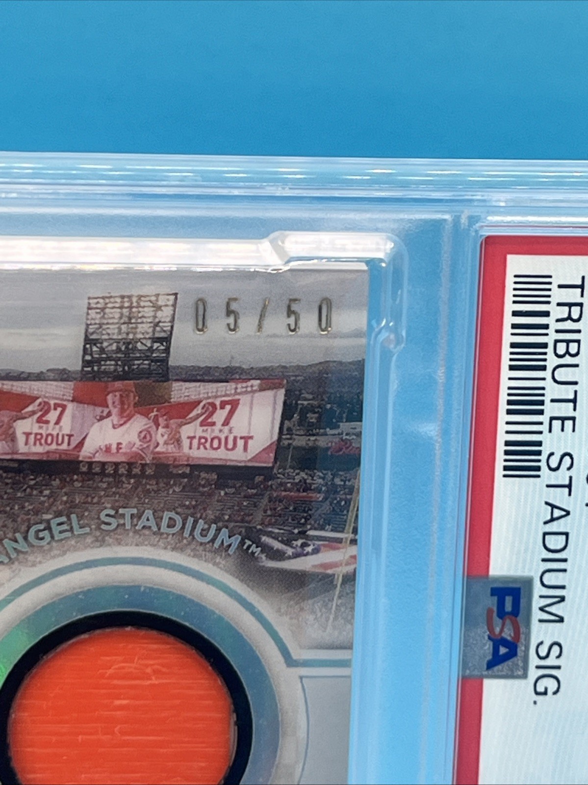 2022 Topps Tribute Tribute Stadium Signatures Mike Trout #TSS-MT /50 Auto PSA 8 view 5