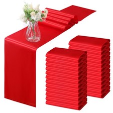 Red Satin Table Runners 24 Pack 12x108 Inch Smooth Fabric for Wedding Party
