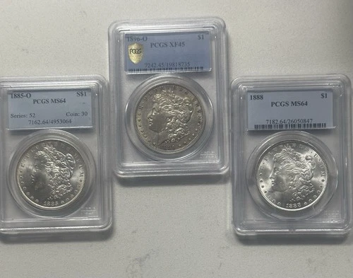 Lot of 3 PCGS 1885MS64 1888MS64-1896 XF45- Morgan Silver All Toning Uncirculated