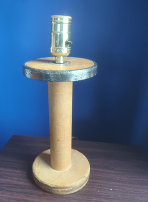 Antique Wood Spool Lamp Farmhouse Primitive Folk Art Repurposed 13''