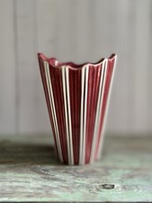 Vintage Sylvac Raphique Crimson White Stripe Popcorn Bucket Style Vase 