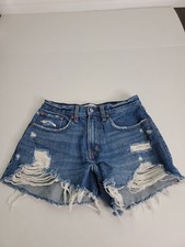 Abercrombie Boyfriend Jean Shorts SZ 26 Curve Love Mid Rise Fray Distressed