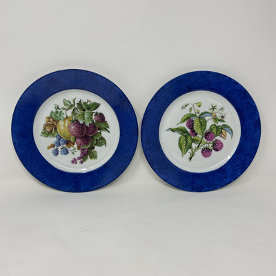 Set Of Two Laure Japy Paris FRUITS Salad Plates Blue Band 