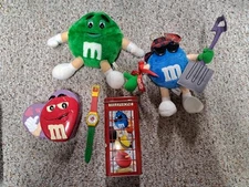 Lot of M&M Items - Plush Toys, Ceramic Dish, Metal Tin, Watch