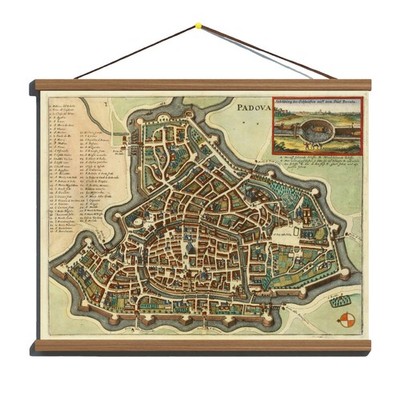 Ancient 1636 Map Detailed Town Plan of Padua; Canvas, Magnetic Wooden Hanger