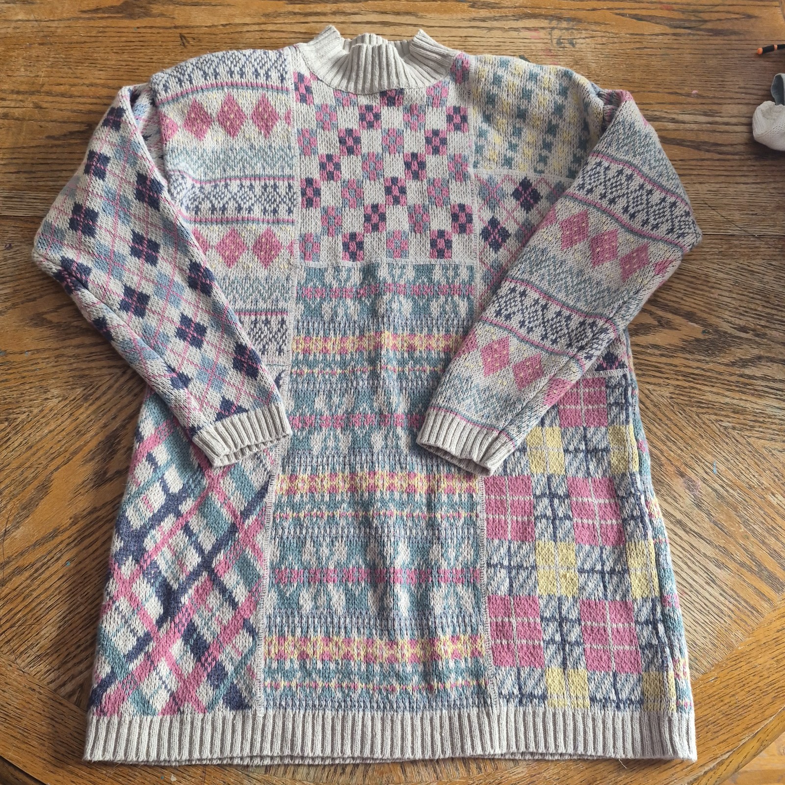 Westbound Linen And Cotton Patchwork Sweater Long… - image 1
