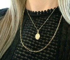 14K Gold Filled Paperclip Necklace, Gold Rectangle Drawn Link Chain