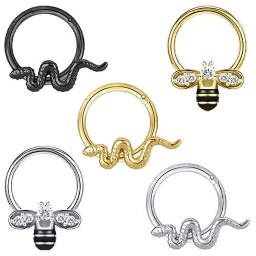 3/5Pcs Halloween Surgical Steel Nose Septum Ring CZ Bat Snake Bee Helix Piercing - Picture 1 of 31