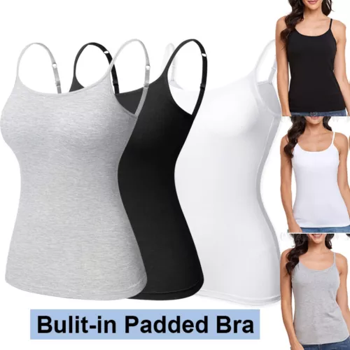 Damen Camisole Tank Tops verstellbare Riemen Tops mit eingebauter gepolsterter BH Weste - Bild 1 von 31