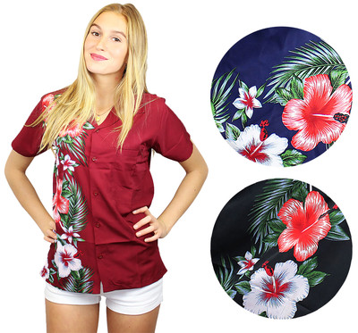 Funky Hawaiibluse Hawaiihemd Shirt Damen Wedding Kurzarm Fronttasche Unisex