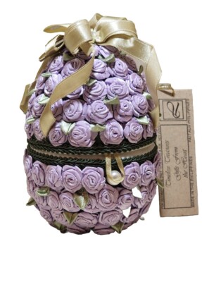 TIMELESS TREASURES Gift Box, Purple Rose, Gold Satin Ribbon 6'' Easter Egg