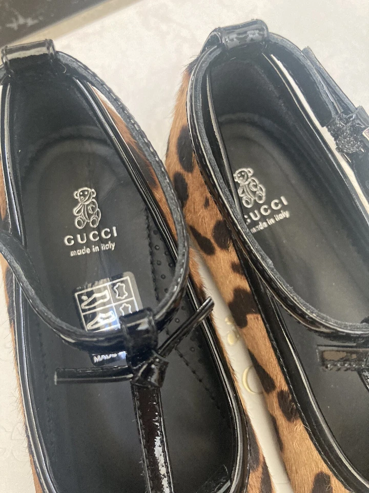 NUEVO EN CAJA 100 % AUTÉNTICO Gucci Niñas Pequeñas Correa Pelo de Poni Ballet Planos $310 Foto 2 de 4