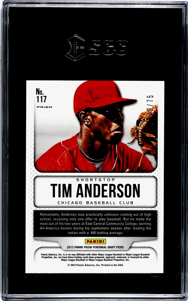 2013 Panini Prizm Draft #117 Tim Anderson BLUE PRIZM /75 SGC 10 GEM MINT - Image 2 of 2