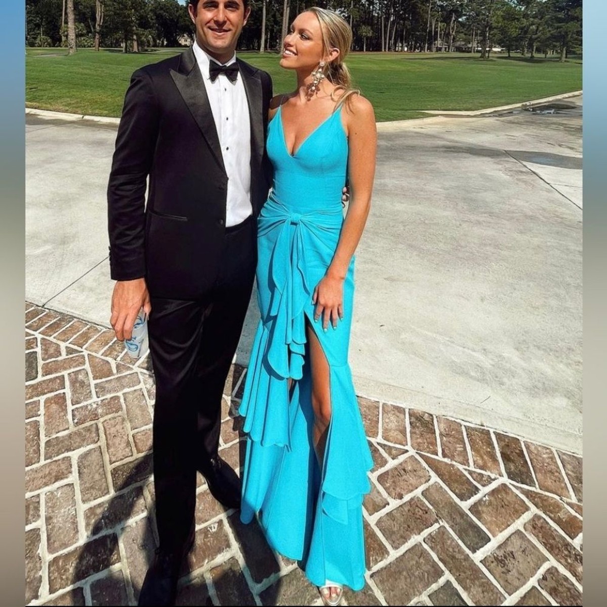 patbo blue dress Plunge Neckline Long Dress