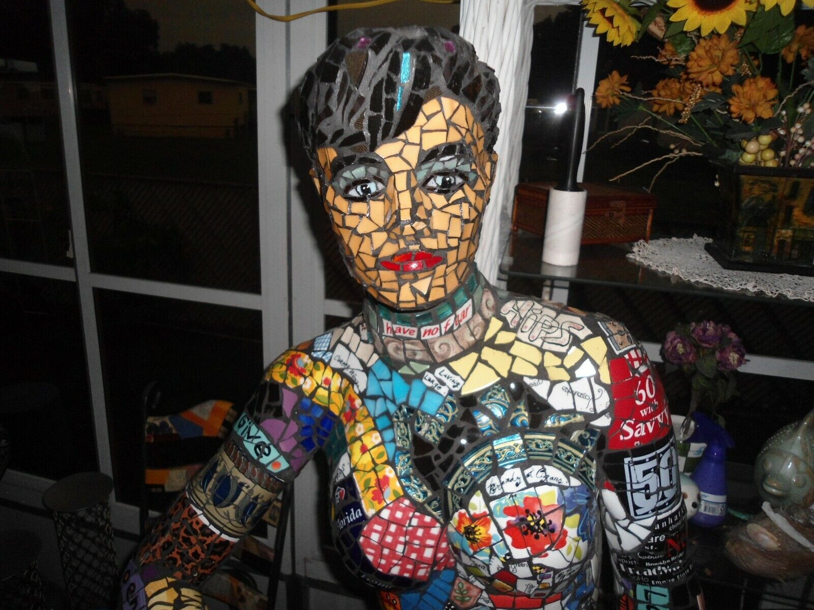 	 Over 6 feet tall / COMPLETELY covered in Glass Tattoo / MOSAIC / Mannequin