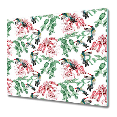 Glass Chopping Cutting Board Worktop Saver Summer herbs and birds 60x52