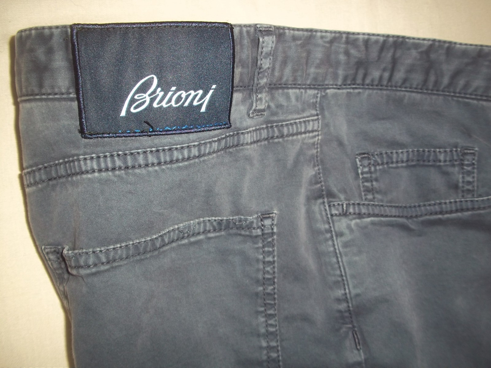( Brioni solid gray flat front cotton slim denim … - image 13
