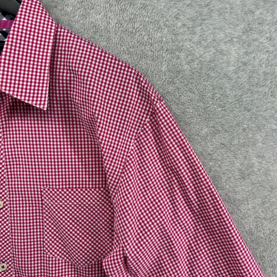 Camisa UG Etiqueta Púrpura Para Hombre Talla Grande Rosa Cuadros Manga Larga Abotonada Puño Abatible Foto 3 de 4