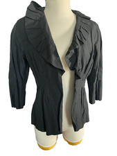 Cabi Blazer Women 6 Black Lined Ruffle 3/4 Pleated sleeve Light Weight EUC