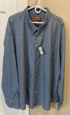 Mens 4XL Blue Denim Long Sleeve Shirt Button Down Cotton Forge Work Wear NEW