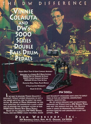 1994 Print Ad of Drum Workshop DW 5000 Double Bass Pedal w Vinnie Colaiuta