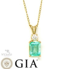 NYJEWEL GIA Certified 14k Gold 1ct Natural Emerald Diamond Necklace 19.5"