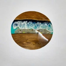 Ocean Wave Epoxy Resin Coffee Table Elegance Counter Desk Handmade Acacia Wood