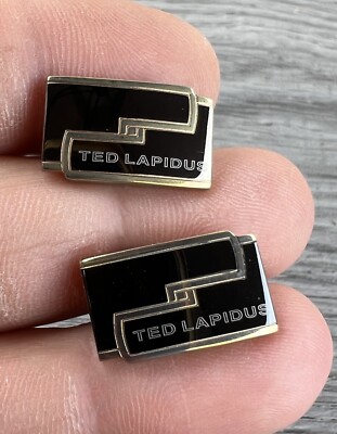 Boutons De Manchette Ted Lapidus - Doré Avec Strass Noirs - Paire - Occasion