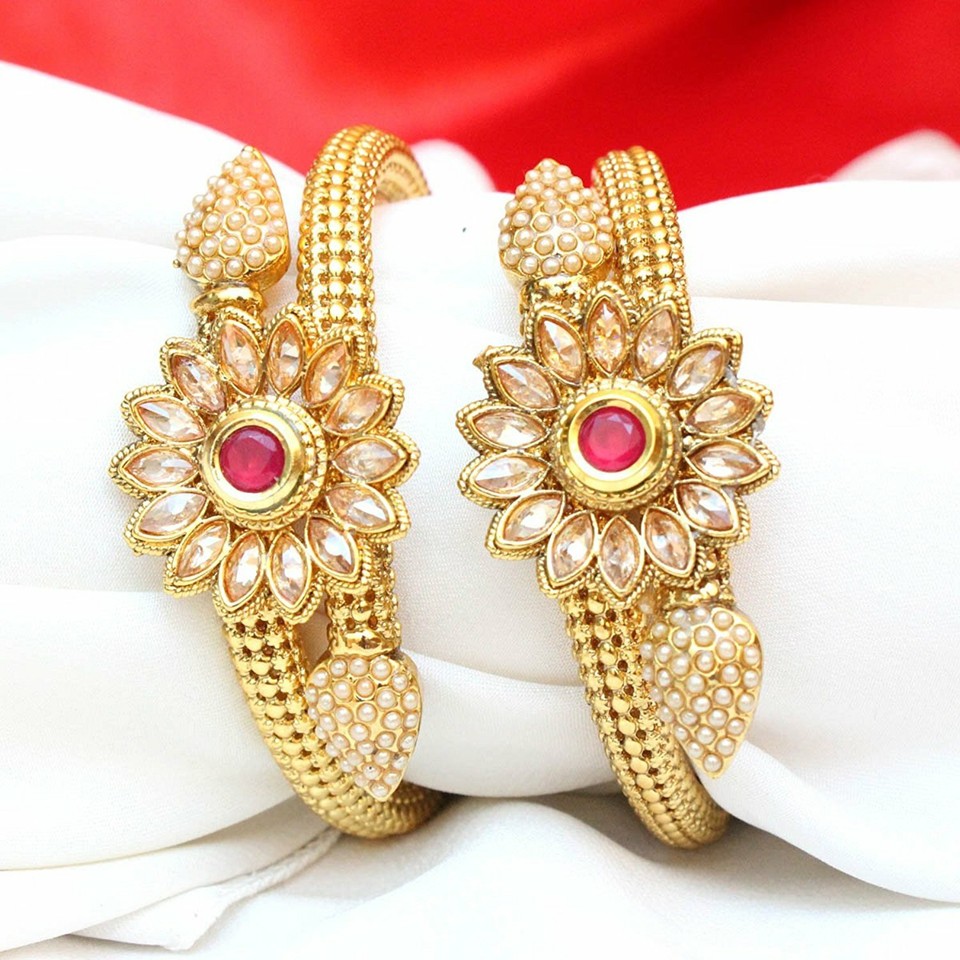 Indian Bollywood Gold Plated Pearl Bangle Bracelet Women Wedding