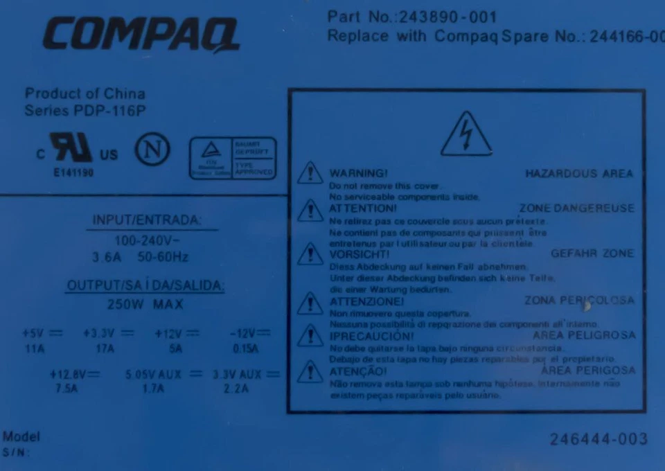 Power Supplies Compaq 243890-001 244166-001 250W ATX 24-pin 2xFDD 4xMOLEX XW4000 - Image 3 of 3