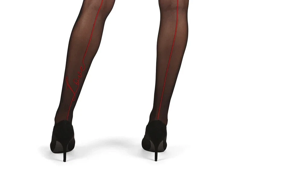 Pantimedias Crothless Love Costura Trasera Medias Transparentes Negro/Rojo L/XL MeMoi Foto 2 de 4